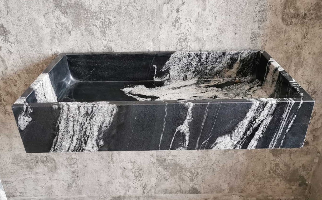 lavandino da bagno da appoggio in granito nero rettangolare