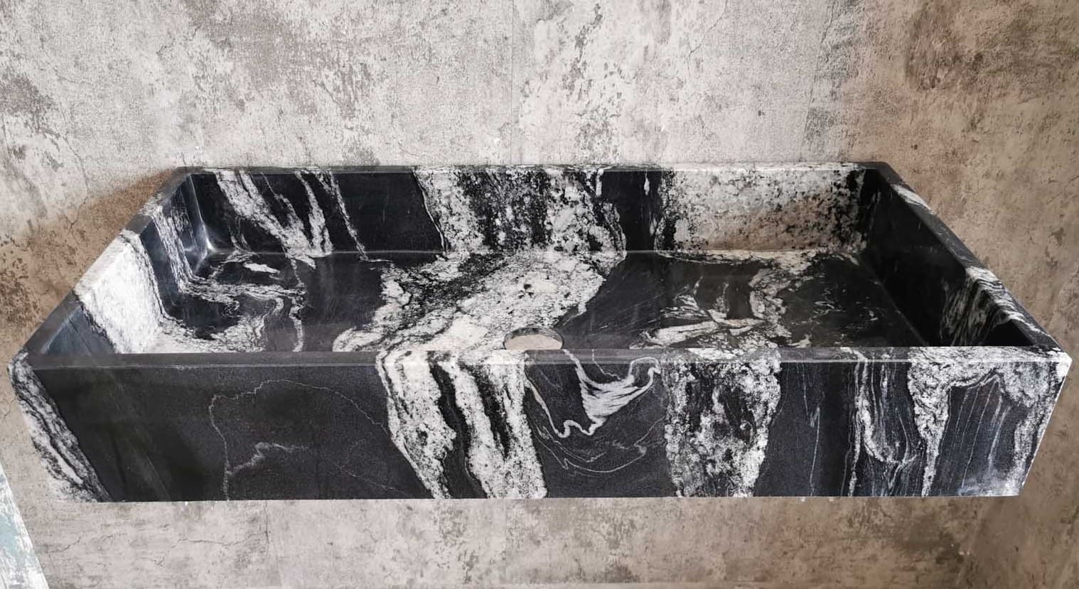 lavabo da appoggio in granito nero rettangolare da bagno o da esterno