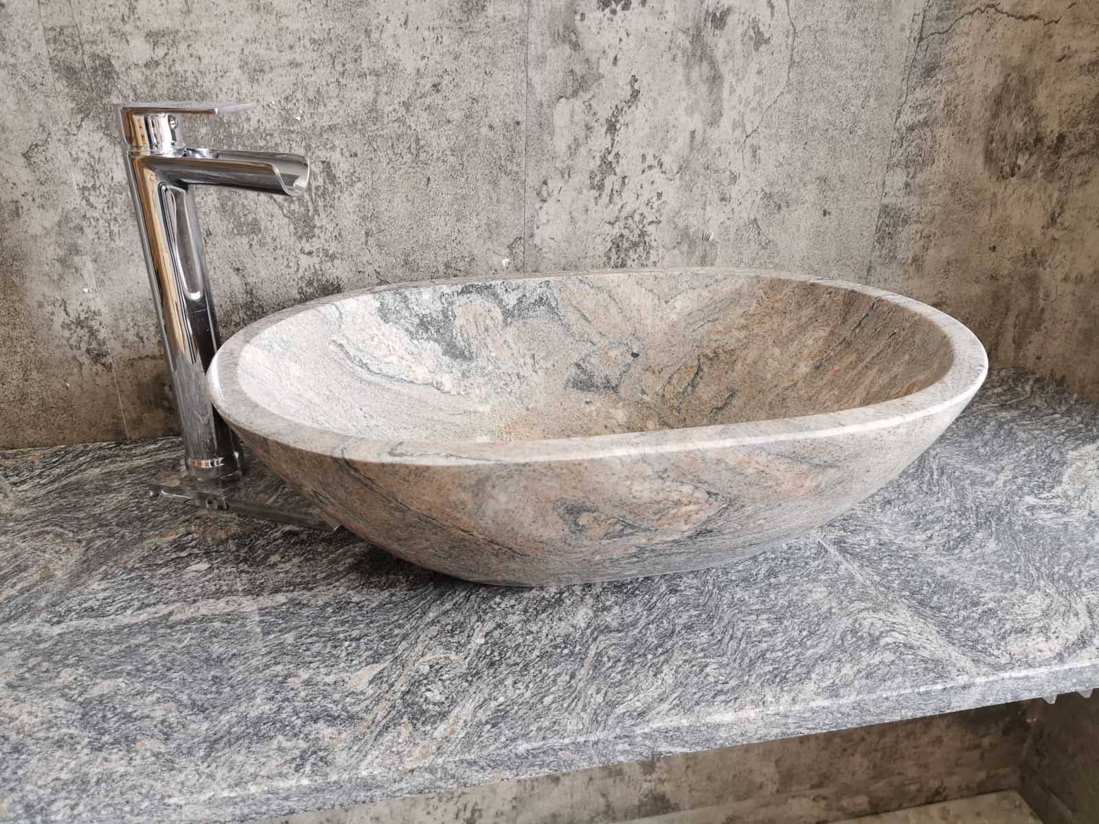 lavabo da appoggio ovale da bagno in granito