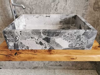 lavandino da appoggio in marmo grigio rettangolare da bagno