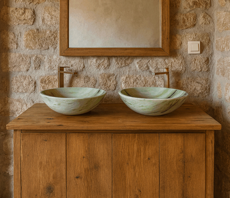 Coppia lavabi verdi di design in marmo Sangrilla 43x43x14 cm forma quadrata contemporanea