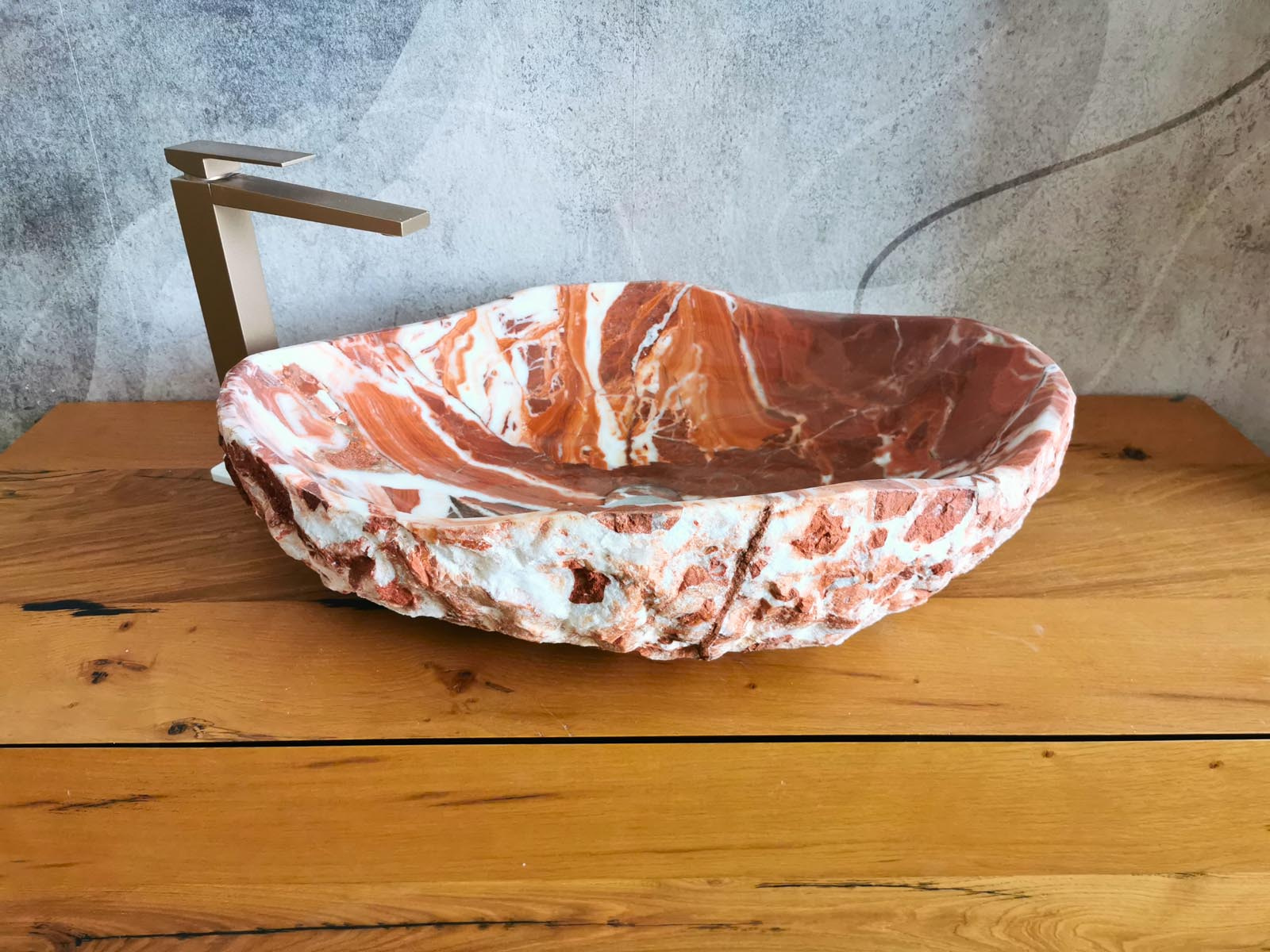 Lavabo rustico rosso grezzo esternamente – 61x42x15cm