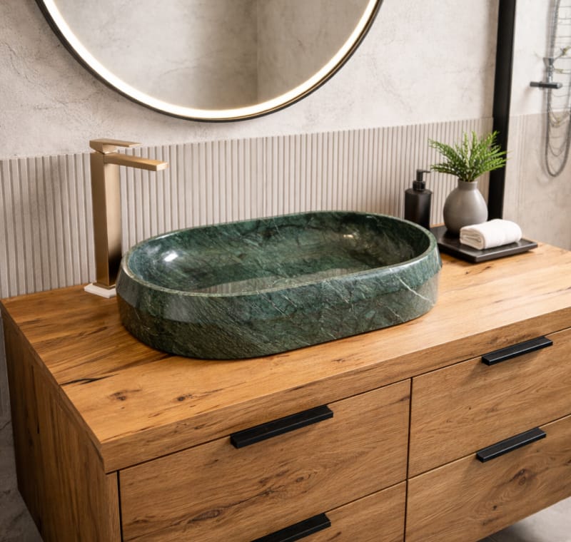 Ovales Waschbecken aus Indian Green Marmor