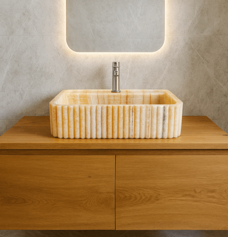 lavandino di design particolare da appoggio in marmo onice