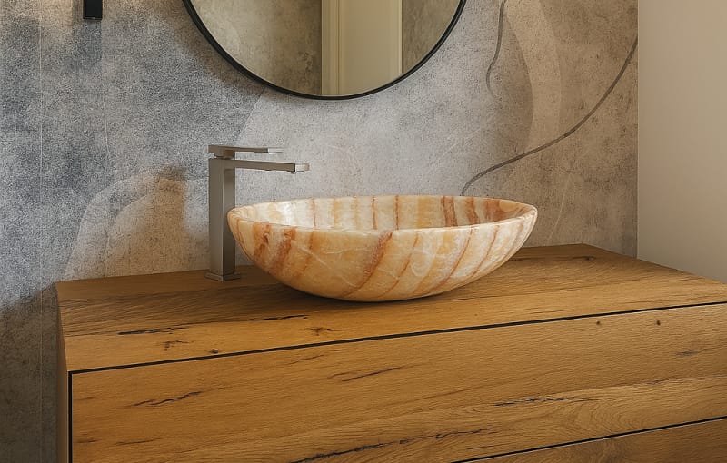 lavabo ovale in marmo onice moderno