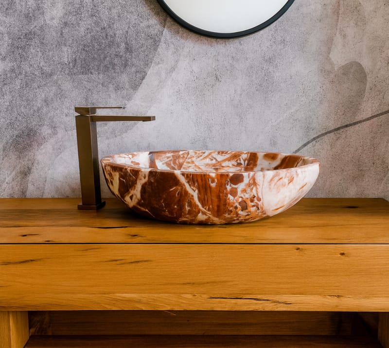 lavabo rosso da appoggio ovale rustico