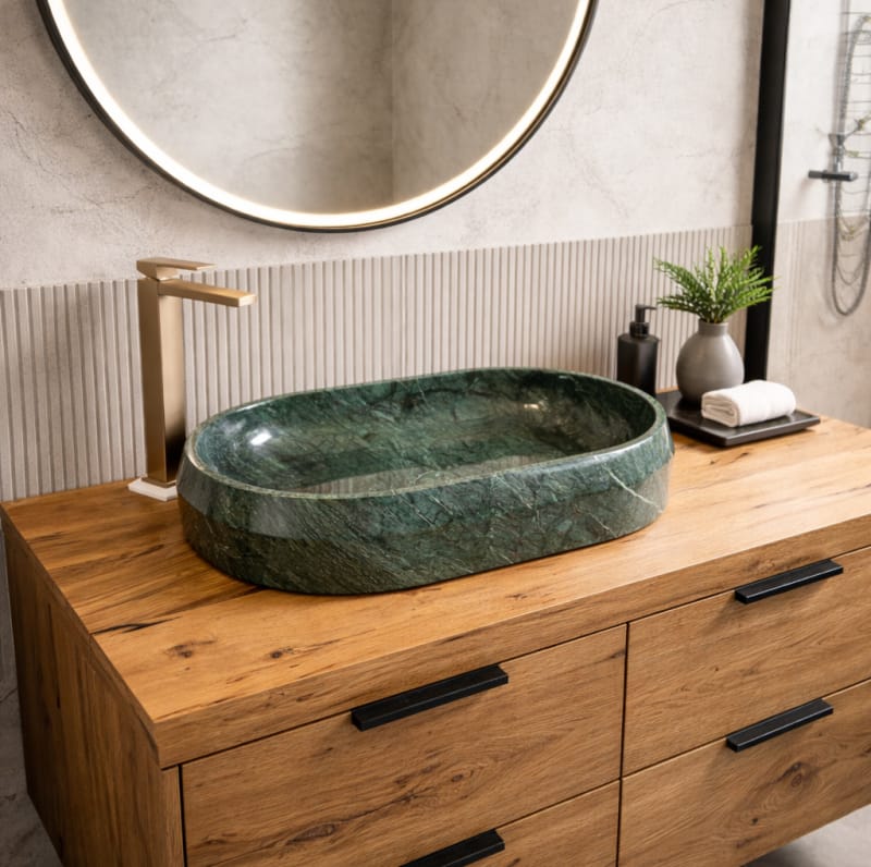 Vasque ovale design en marbre Indian Green 65×40x13cm