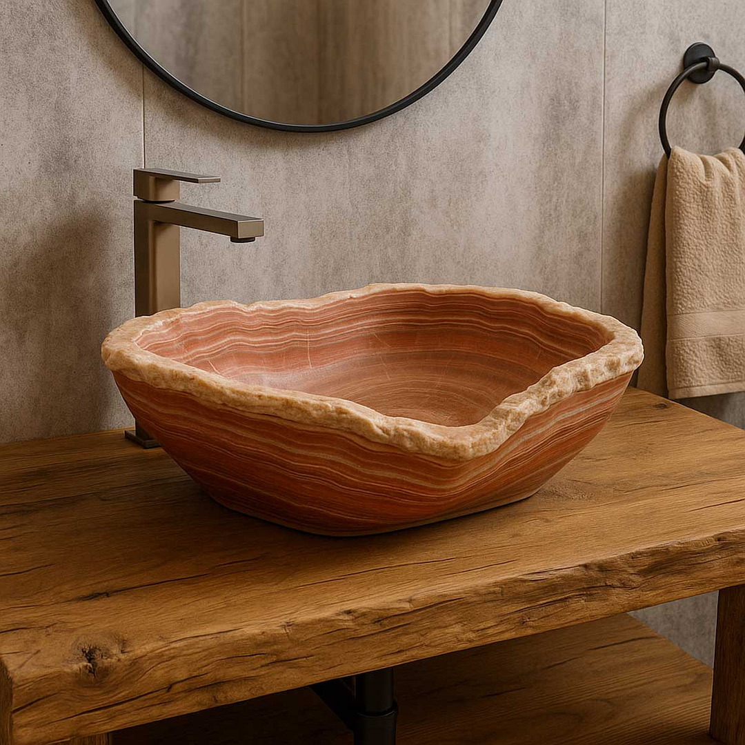 lavabo grezzo in onice rosso