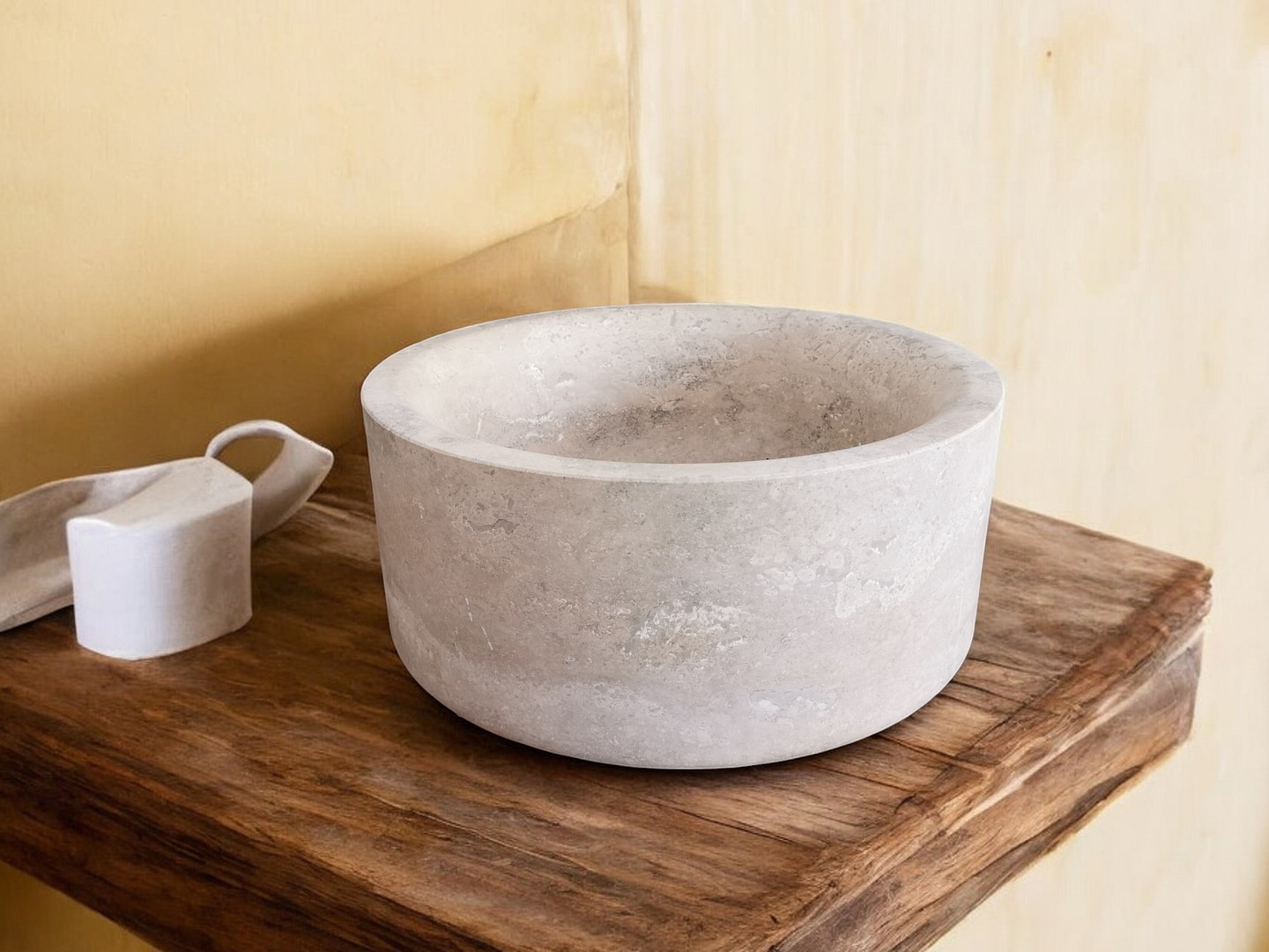 lavabo da appoggio in marmo travertino noce