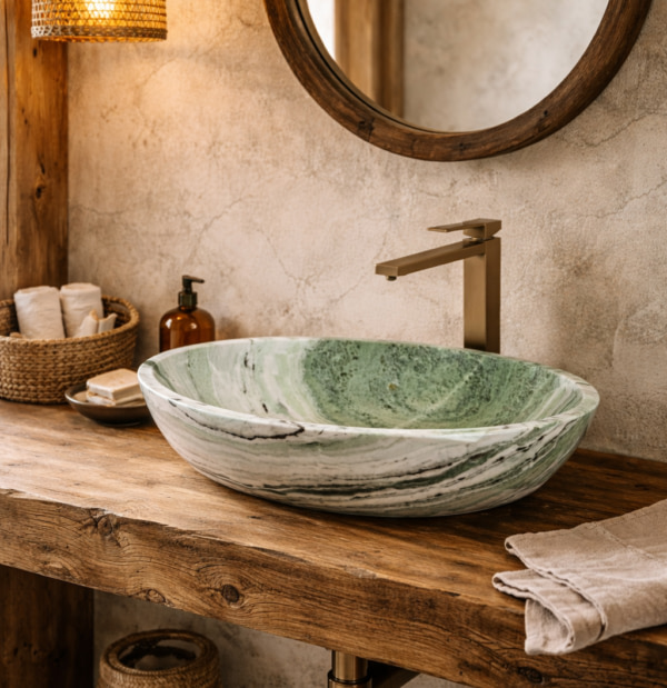 lavabo di design per bagno in marmo verde