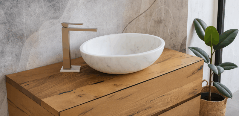 lavabo ovale in marmo di carrara bianco