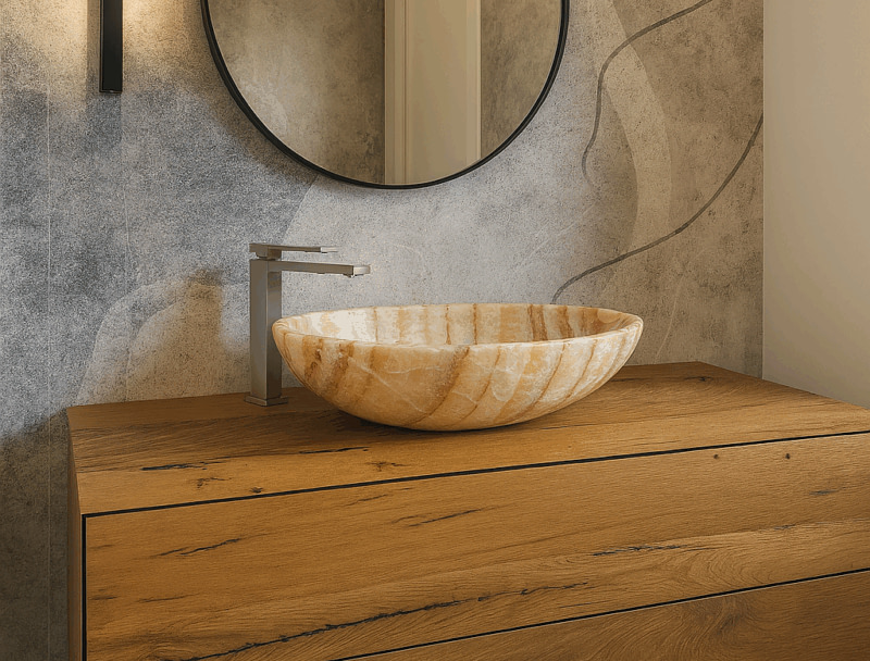 lavabo ovale in marmo onice moderno