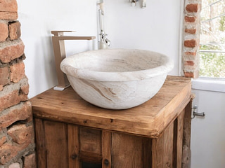 Lavbo in Travertino da appoggio  Diametro 46x46x19 cm