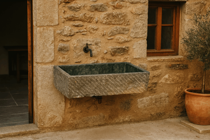 lavabo grezzo antico in pietra antica rustico