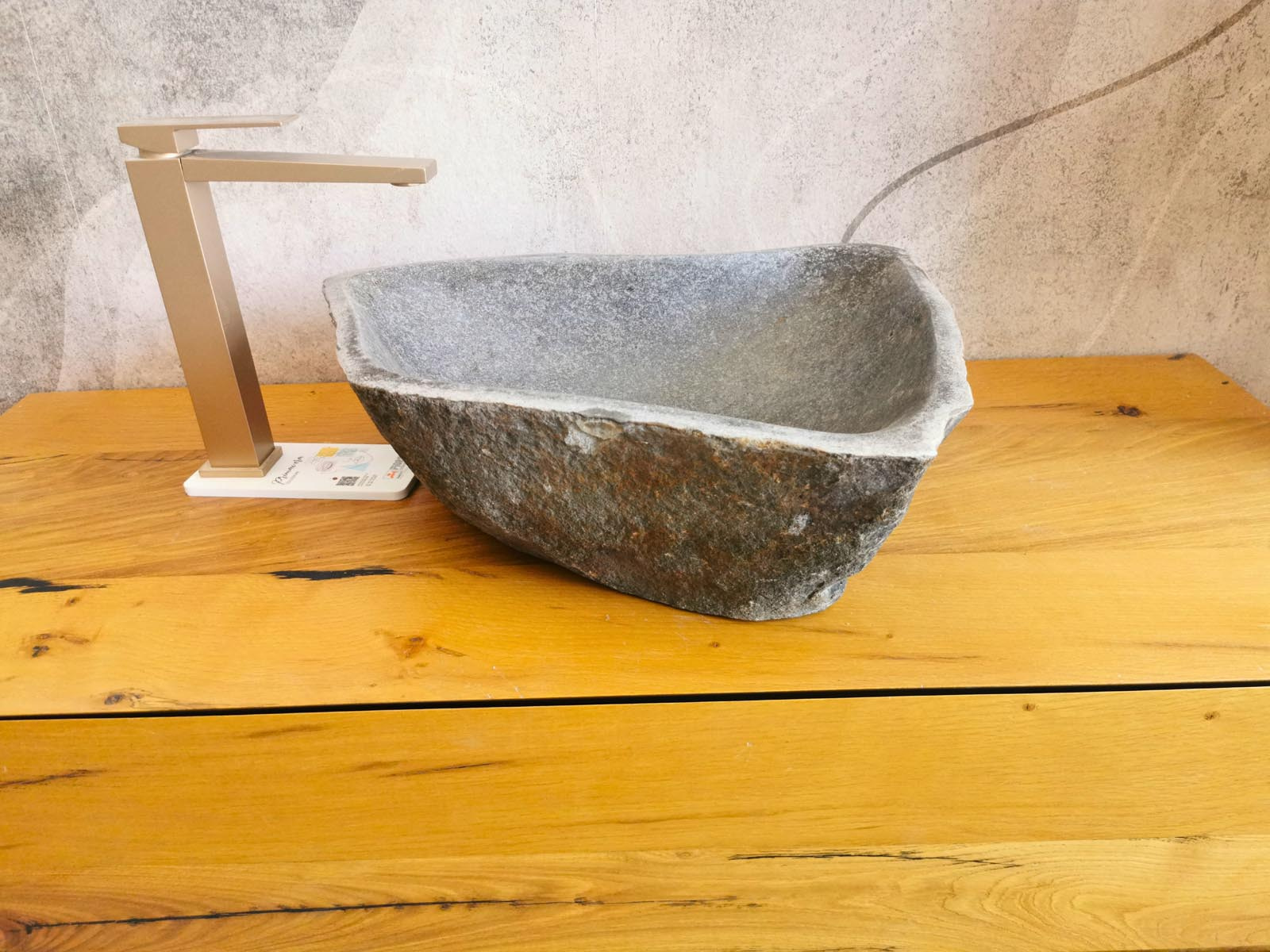 Lavabo in pietra naturale 50x43x15 cm con nuovo foro di scarico