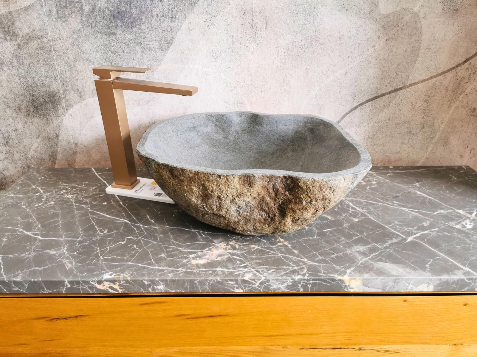 Lavandino in pietra da appoggio 46x40x15 cm con nuovo foro di scarico