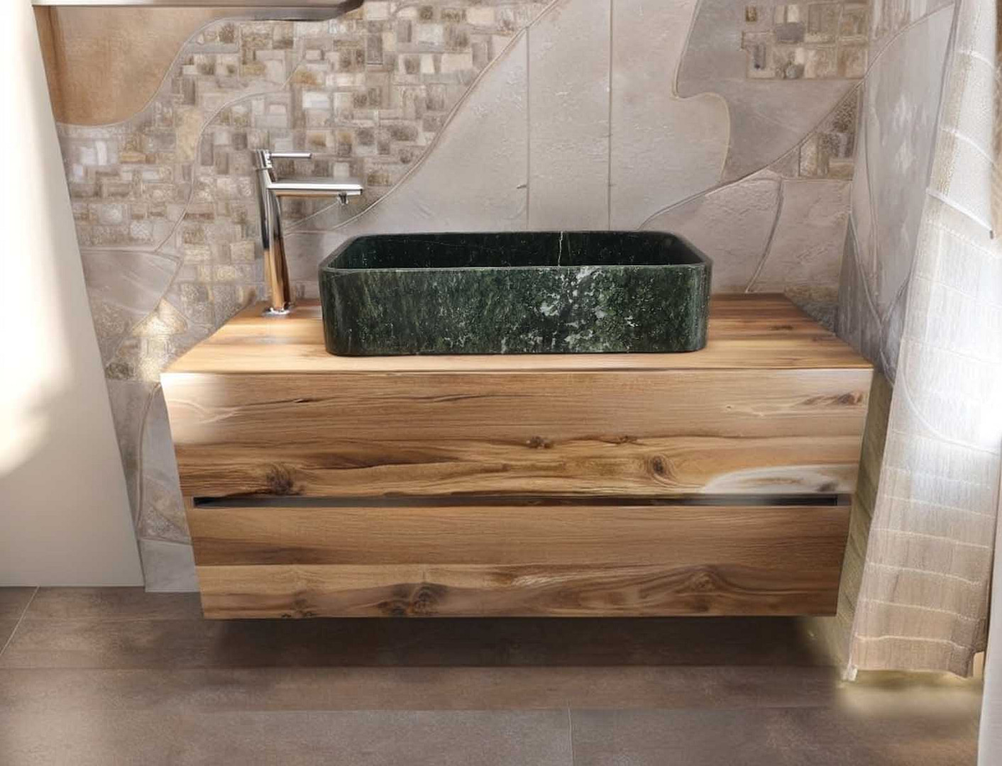 lavabo moderno in marmo verde da appoggio particolare da bagno