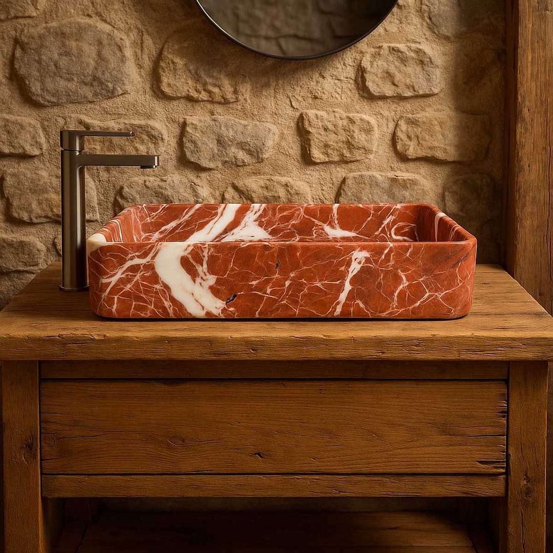 lavabo in marmo rosso