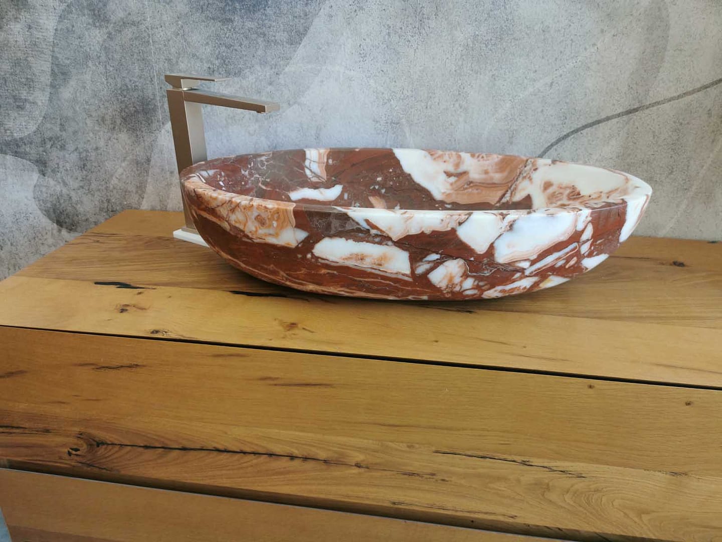 Lavabo ovale in marmo rosso design da appoggio 1