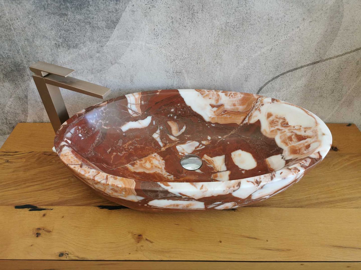 Lavabo ovale in marmo rosso naturale elegante 3
