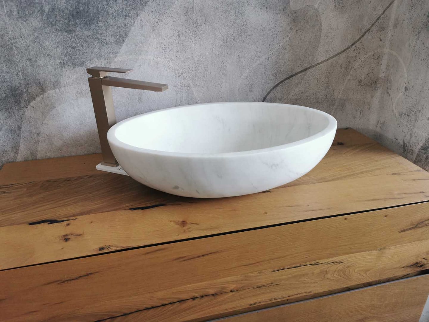 Lavabo ovale in marmo bianco Carrara 60×40 3