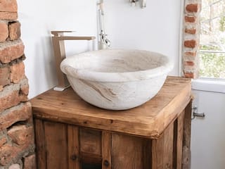 Lavbo in Travertino da appoggio  Diametro 46x46x19 cm