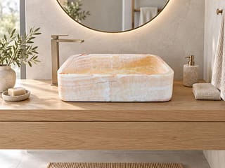 Lavabo moderno in marmo onice giallo con venature naturali