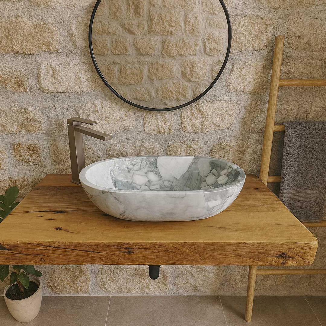 lavabo ovale da appoggio in marmo di design