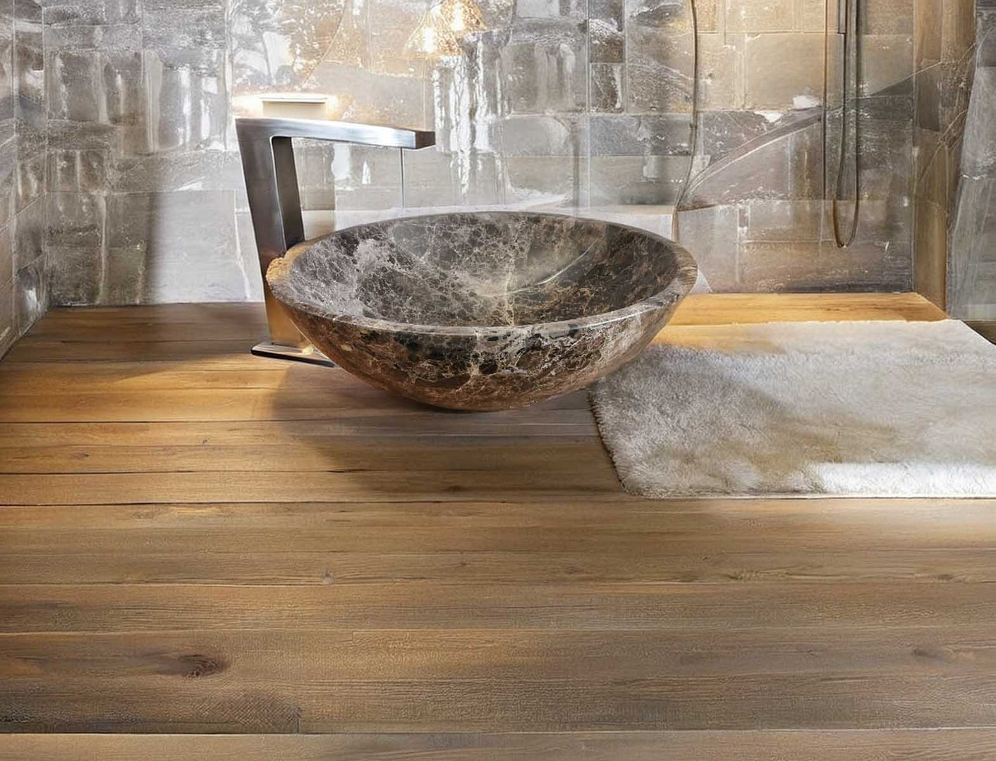 lavabo da appoggio in marmo marrone