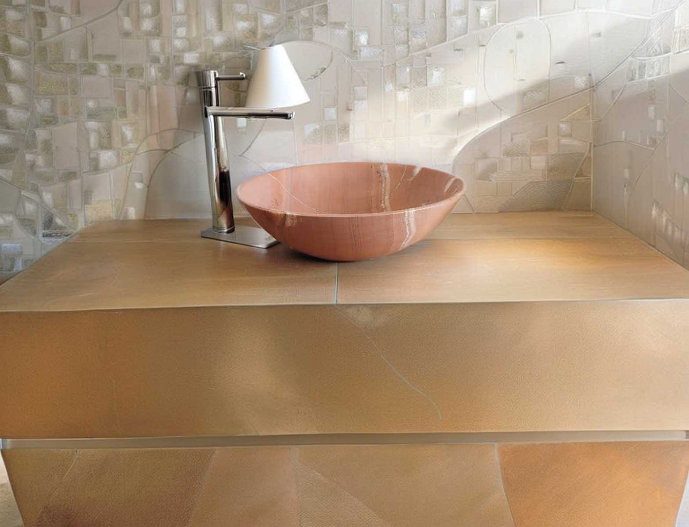 lavabo particolare in marmo rosso da appoggio