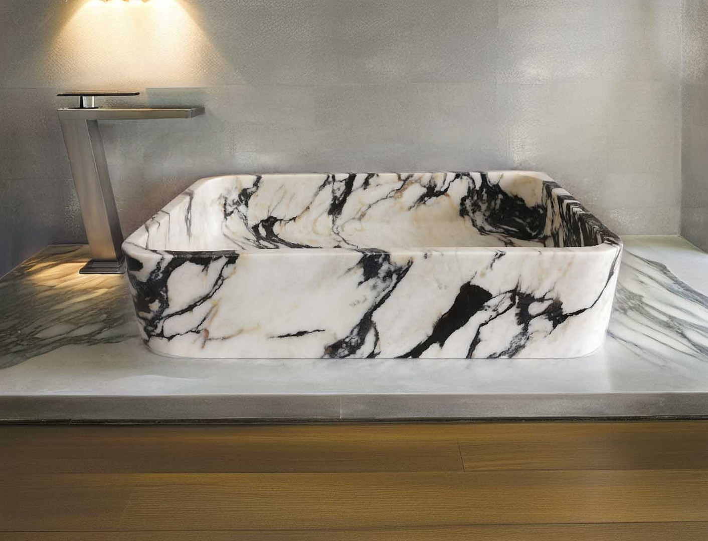 lavandino in marmo calacatta viola da appoggio moderno