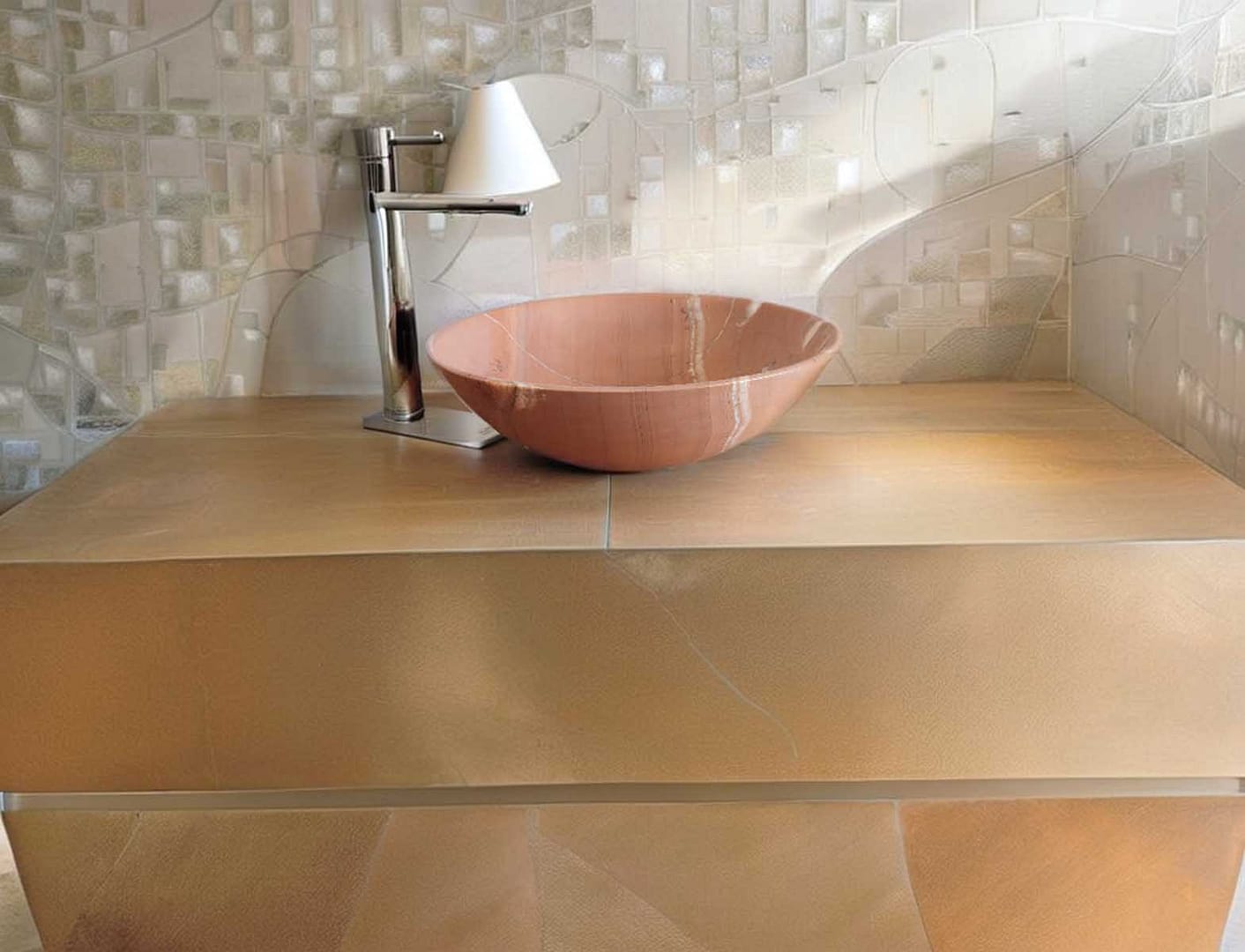 lavabo particolare in marmo rosso da appoggio