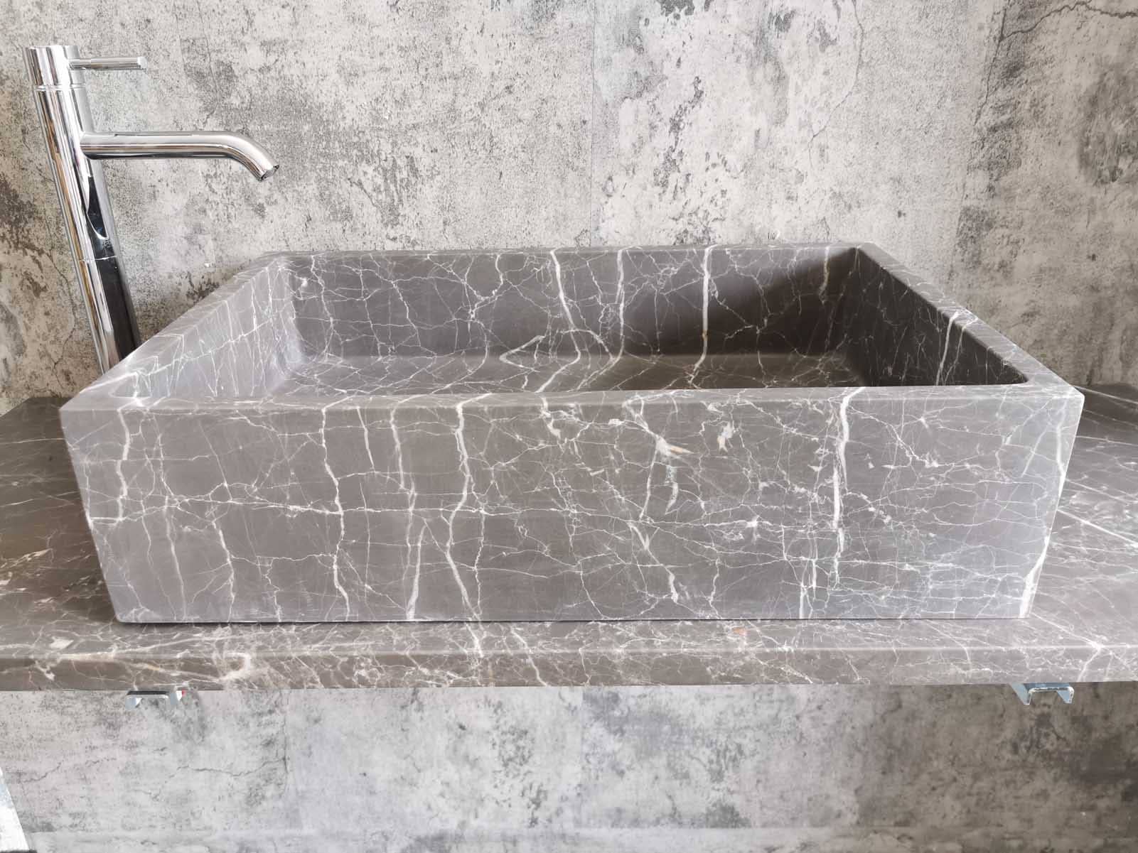 vasque à poser en marbre gris pierre gris mat de 60×40 cm, rectangulaire