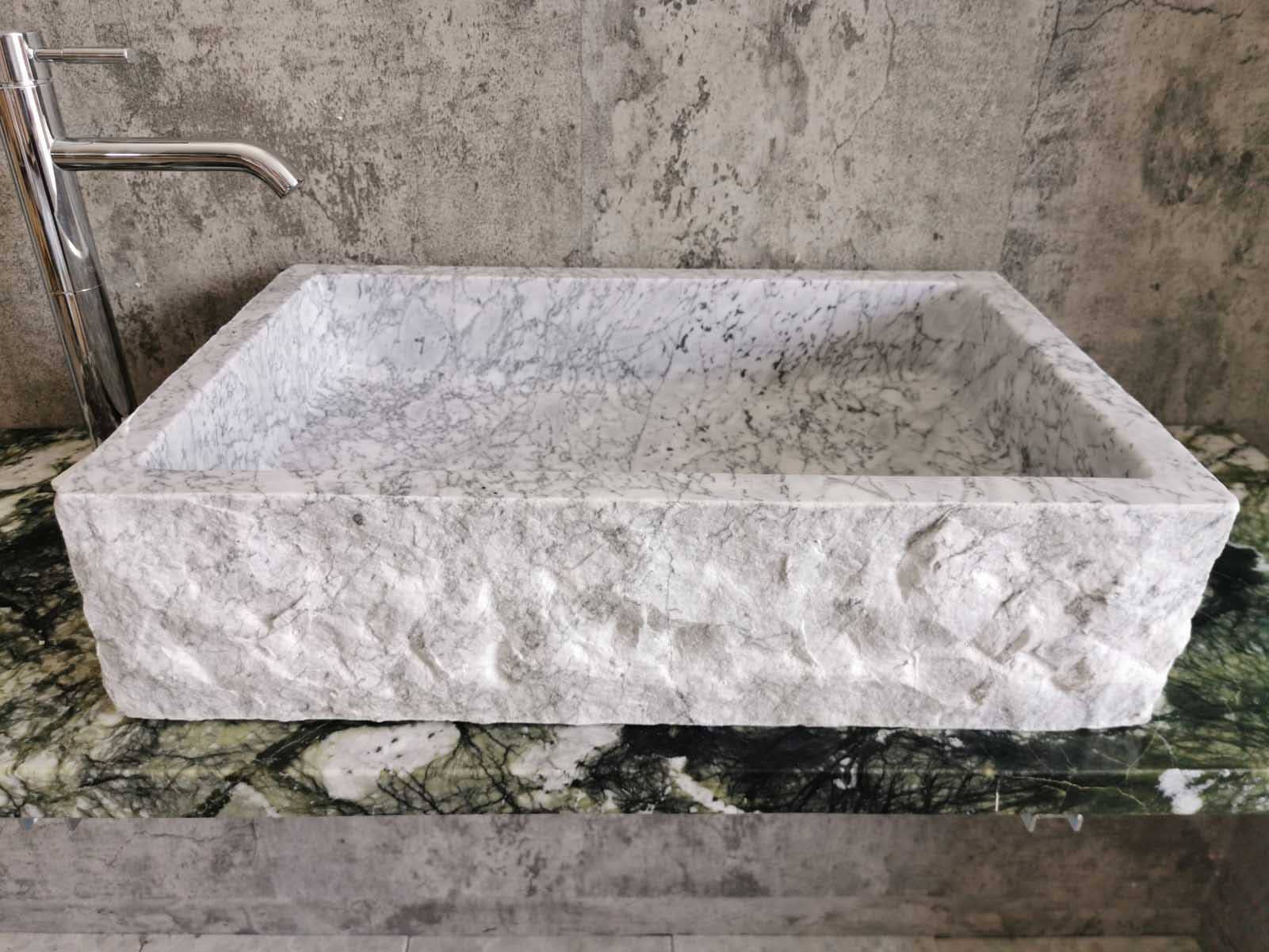 lavabo de salle de bain moderne en marbre de carrare blanc, taille rectangulaire 60×40 cm