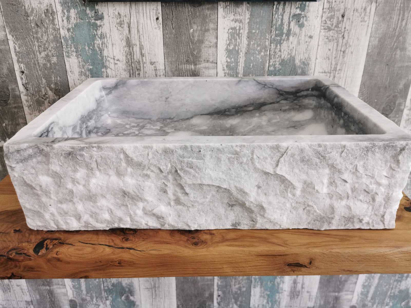 Lavabo salle de bain rectangulaire en marbre blanc de Carrare mesurant 60×40 cm