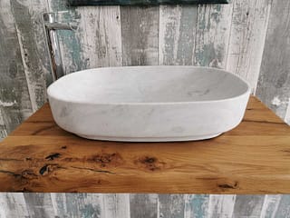 Ovales Aufsatzwaschbecken aus weißem Carrara-Marmor
