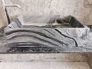 Arbeitsplatte, graues, rechteckiges Badezimmerwaschbecken aus mattschwarzem Marmor, Maße 60 x 40 cm