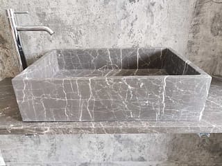 Aufsatzwaschbecken aus mattgrauem steingrauem Marmor mit den Maßen 60x40 cm, rechteckig
