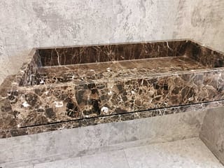 Waschbecken aus marmor, Rechteckiges Aufsatzwaschbecken mit den Maßen 90 x 45 cm aus braunem, dunklem Emperador-Marmor