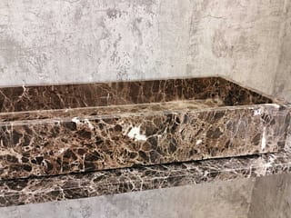 Modernes rechteckiges Aufsatzwaschbecken, Größe 100 x 40 cm, aus braunem, dunklem Emperador-Marmor