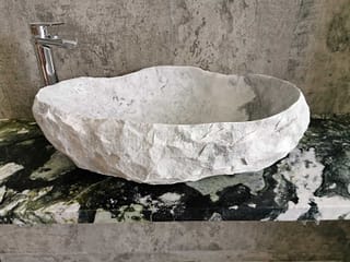 Waschbecken aus weißem Carrara-Marmor, oval, helle Farbe, Größe 60 cm, rustikal antik