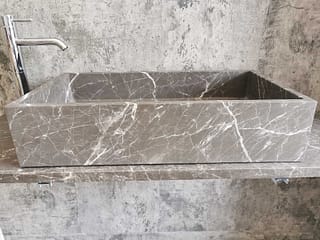 modernes Aufsatzwaschbecken aus grauem Marmor, Größe 70x40 cm, matte Oberfläche, hellgraue Farbe