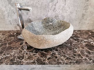 vasque à poser en pierre de rivière naturelle de haute qualité, couleur grise, forme ovale