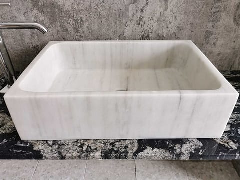vasque de salle de bain rectangulaire en marbre blanc