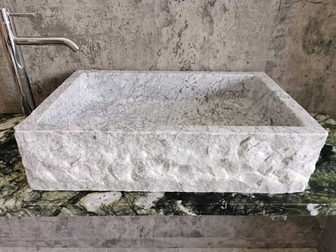 lavabo de salle de bain moderne en marbre de carrare blanc, taille rectangulaire 60x40 cm