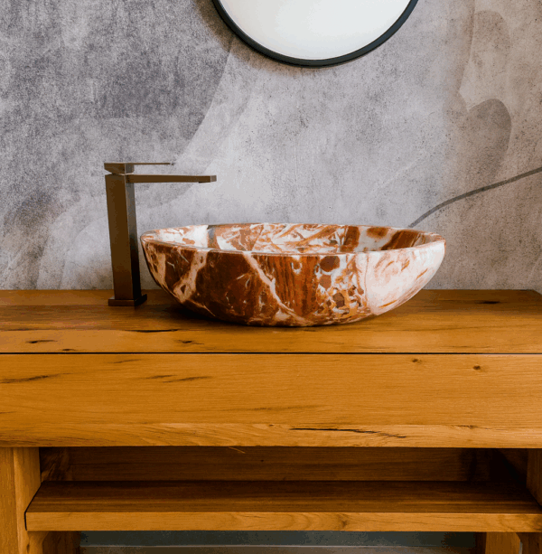 lavabo rosso da appoggio ovale rustico