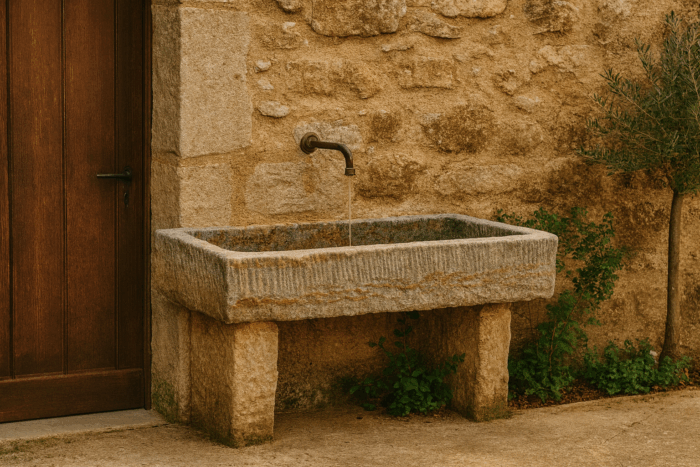 lavello per esterno vecchio in granito rustico