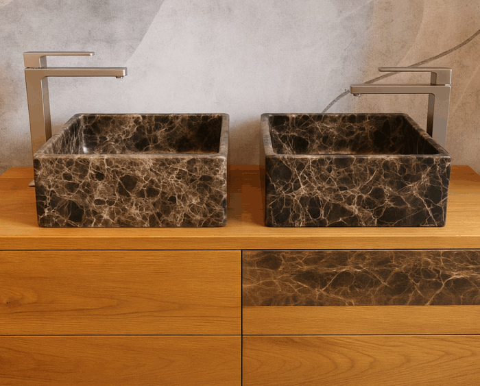 lavbai moderni da appoggio in marmo emperador dark