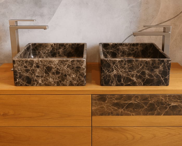 lavbai moderni da appoggio in marmo emperador dark