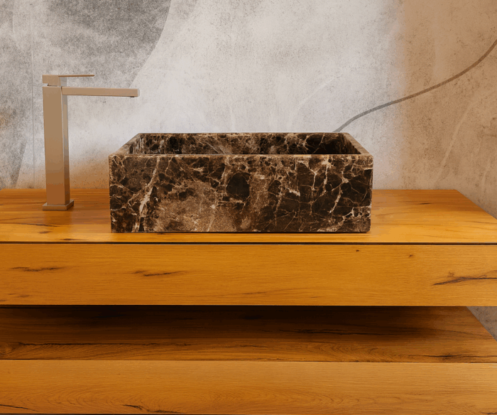 lavabo rettangolare in marmo emperador dark moderno